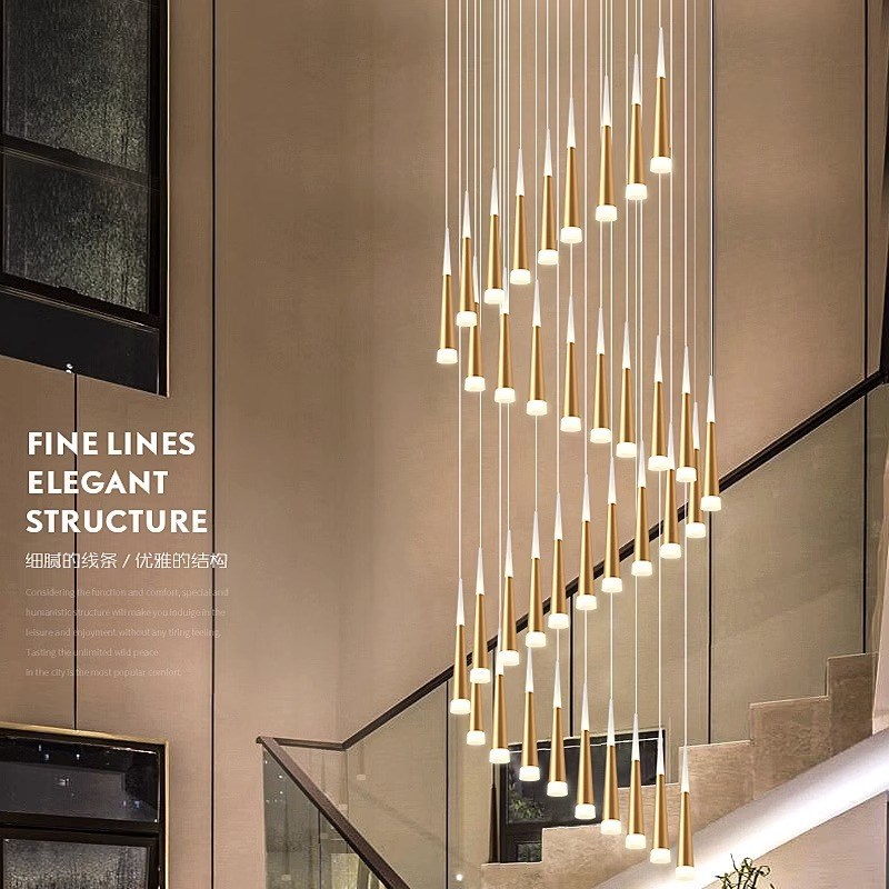 别墅吊灯楼梯间现代简约大loft挑楼梯长客厅轻吊灯奢复Y式楼餐厅