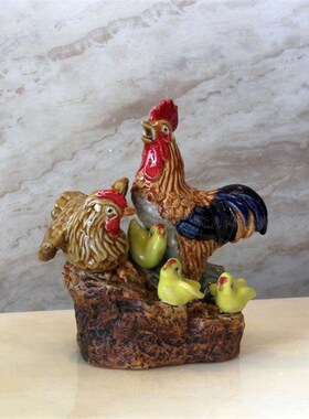合家欢陶瓷摆件公鸡摆q件母鸡小鸡摆件家居装饰摆件办公室陶艺摆