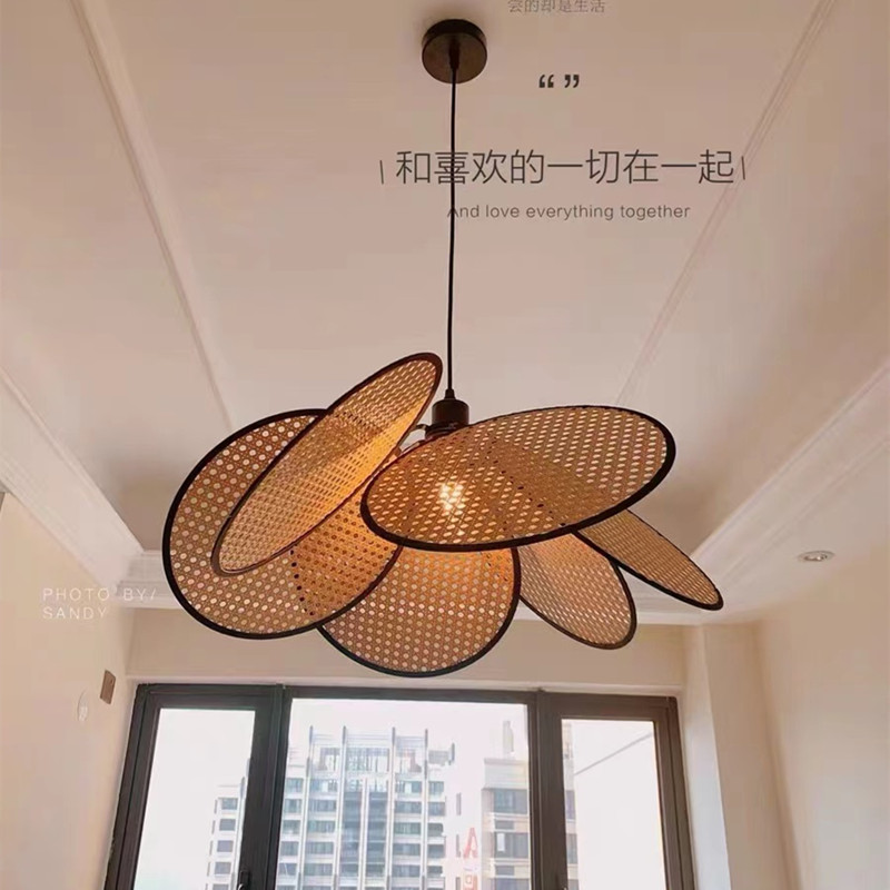 侘寂风日式卧室藤编吊灯复古餐厅包D间咖啡厅藤艺灯具田园风民宿