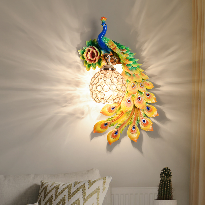 欧式孔雀壁灯创意客厅电视背w景墙装饰现代卧室床头过道楼梯网红