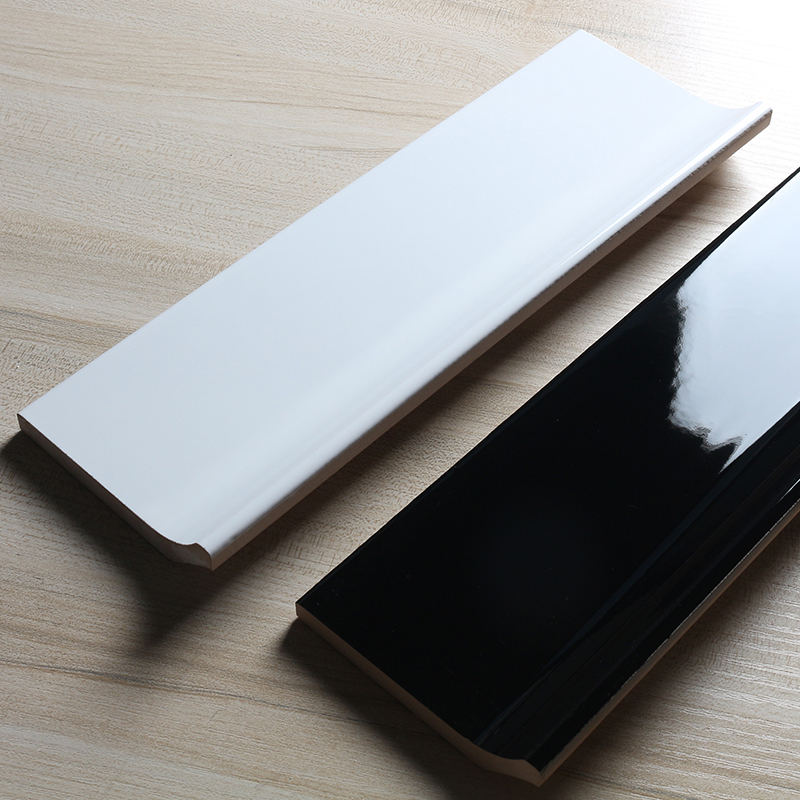 北欧风纯黑白色现代简约瓷砖踢脚线卫生间地脚线R陶瓷墙角线收边
