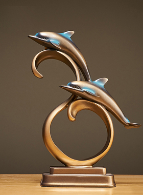 创意海豚家居摆件客厅玄关酒柜装饰品办公室桌面轻Y奢工艺品摆设