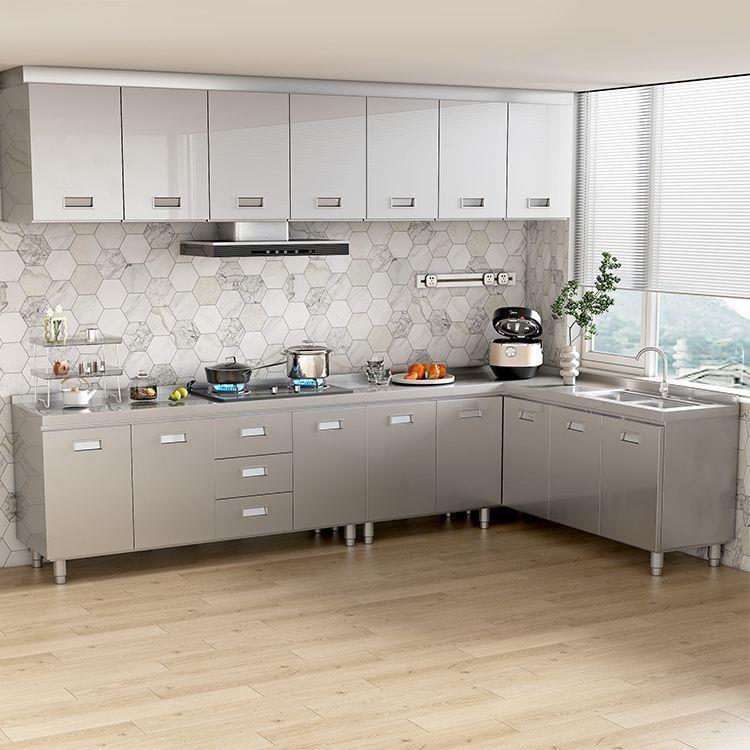 304整体不锈钢橱柜加厚厨房橱柜一体式灶台农村储物家用小户型柜.