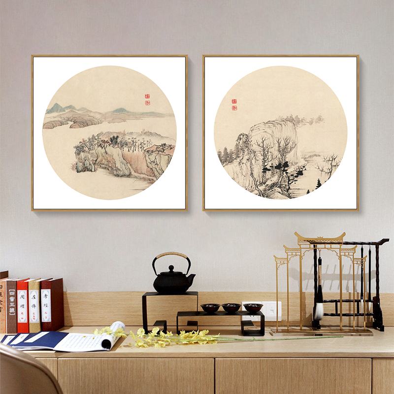 玄关装饰画新中式禅意山水画客厅背景墙壁装饰挂S画走廊正方形国图片