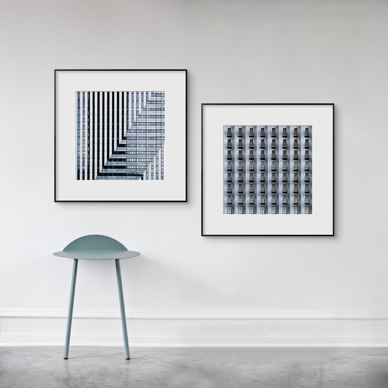 现代简约抽象线条建筑装饰画黑白灰工业风画几何空U间卧室床头挂图片
