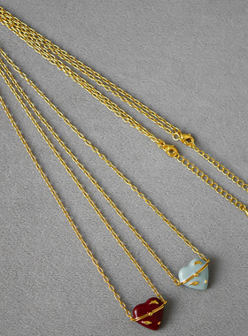 爱心珐琅盒子项链立体滴釉桃心