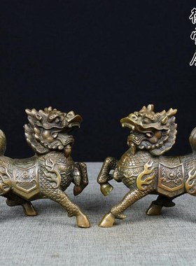 纯铜麒麟摆件仿古复古 p一对 小号 大号摆件 工艺品 家用家居摆设