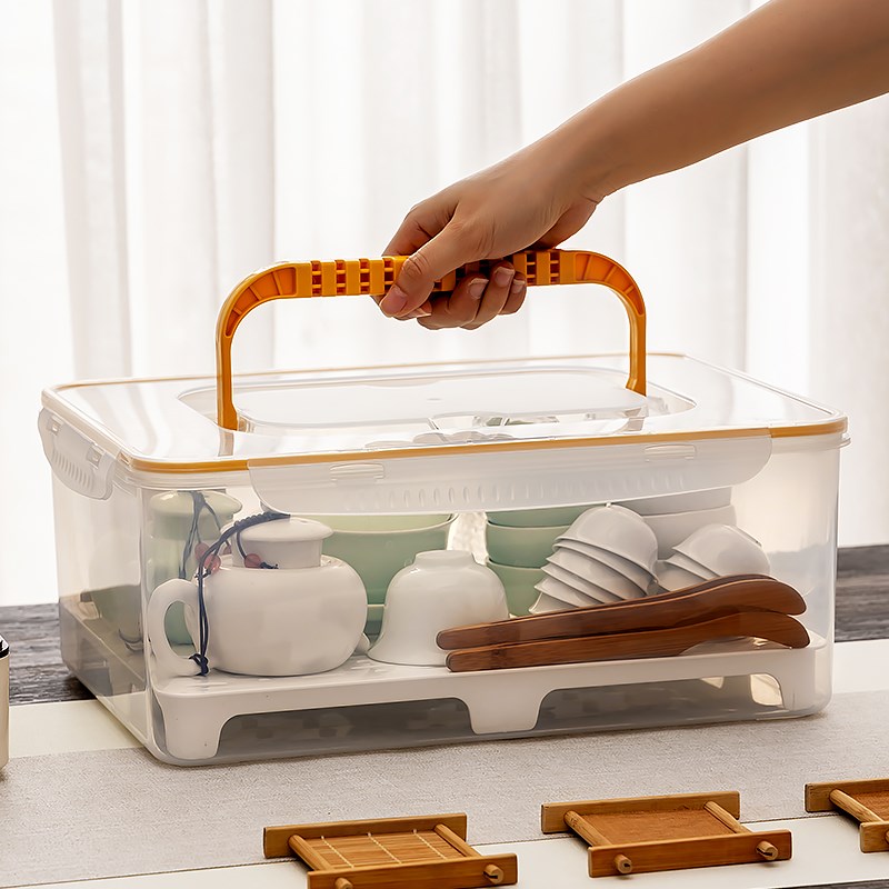 茶具收纳盒防尘透明功夫茶壶整理箱带盖沥水茶杯存U放盒茶器收纳