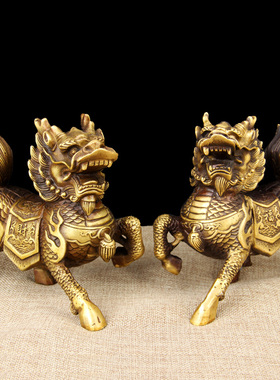 铜麒麟摆件一对 铜火麒麟G摆件 铜财富麒麟摆件