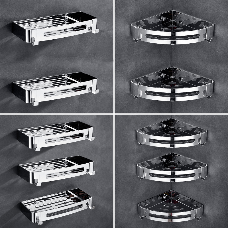 免打孔304f不锈钢三角卫生间置物架厕所洗手间收纳架壁挂浴室吸壁