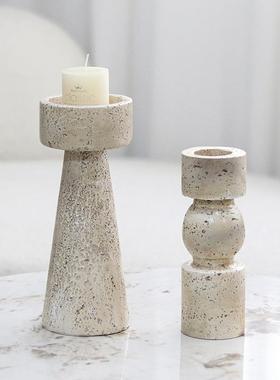 新中式仿黄洞石烛台摆件样板房客厅茶几餐桌现代轻奢家居饰品摆设