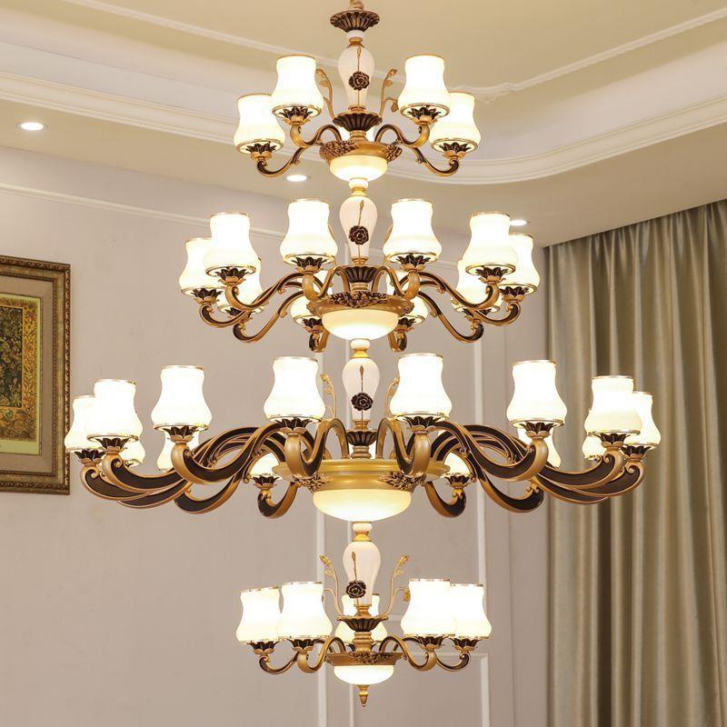 复式楼吊灯中空客厅吊灯现代简约新中式2022年新款酒店别墅大吊灯