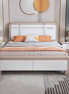 白色实木床烤漆1.8米现代简约小户型1.5床主卧高箱储物单双人婚床