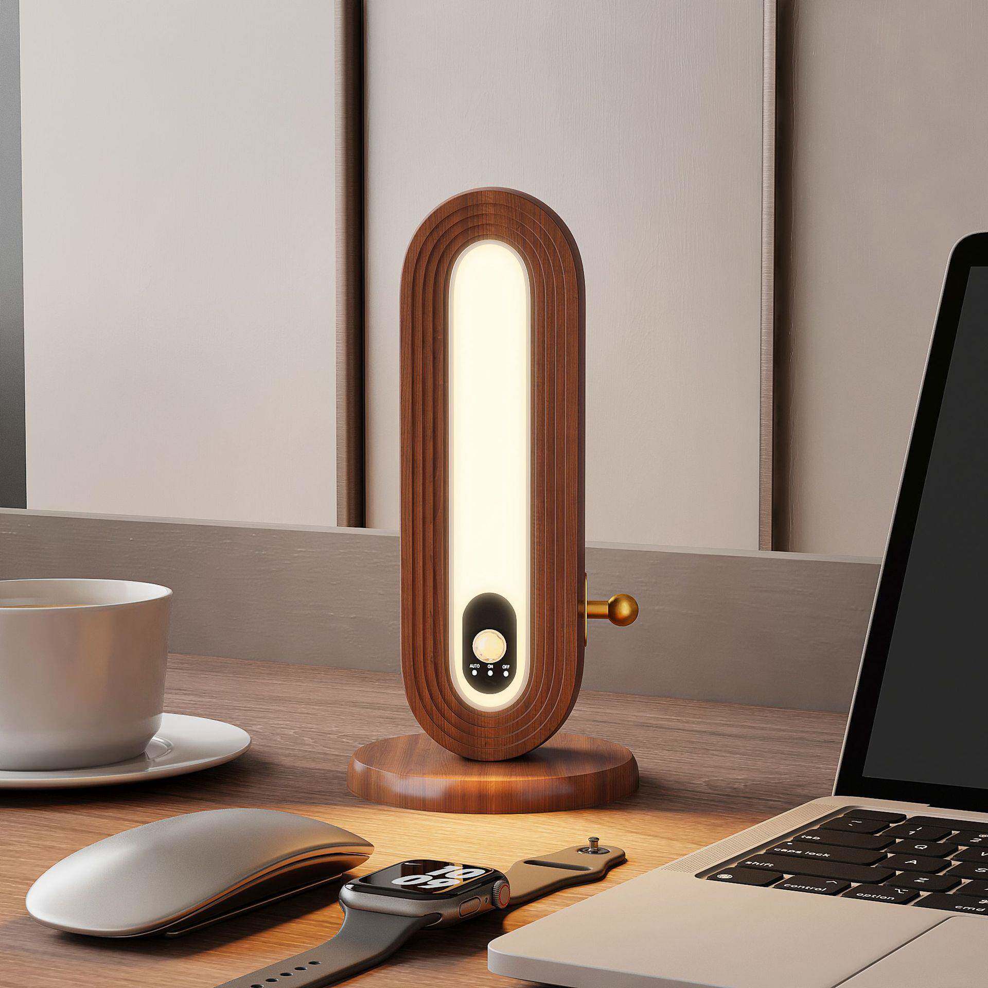 实木免布线免打孔卧室床头阅读夜灯氛围感楼梯复古台灯床头柜胡桃