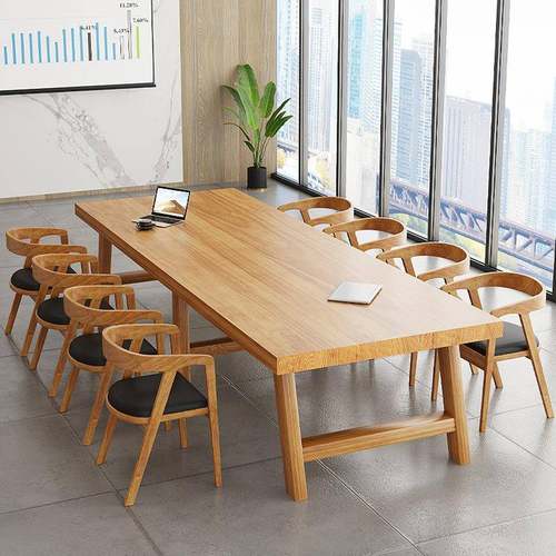 现代简约实木长条桌椅公司办公会议桌洽谈方形桌原木简易工作台
