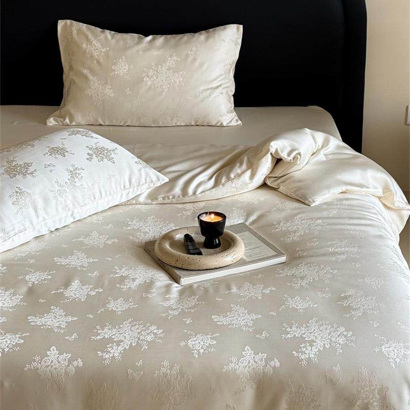 法式奶油色！莱赛尔兰精天丝提花四件套冰丝夏季凉感床单被套床品
