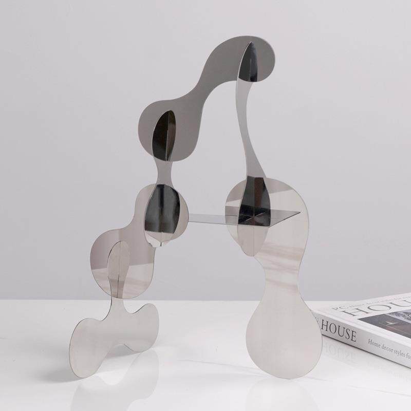 轻奢家居摆件现代创意艺术金属不锈钢几何体样板间书房桌面装饰品