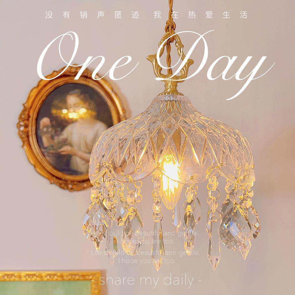 轻奢复古全铜过道灯走廊灯具楼梯入户玄关阳台灯法式水晶灯小吊灯