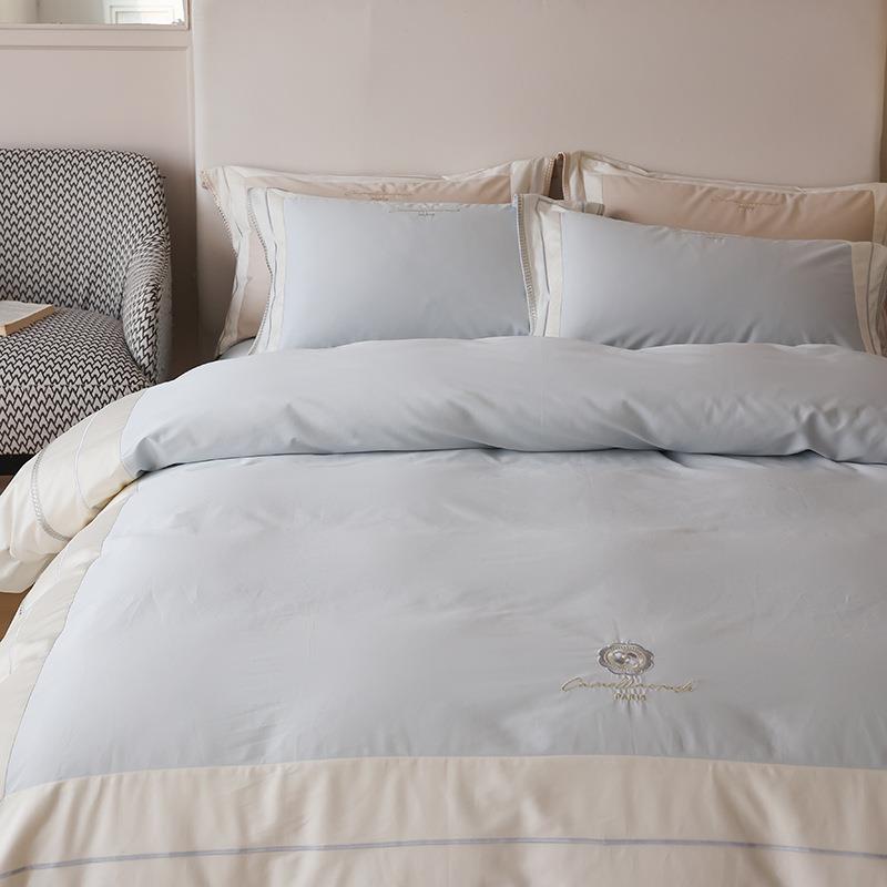 法式100S高支长绒棉四件套少女心爱心刺绣拼接被套全棉床上用品