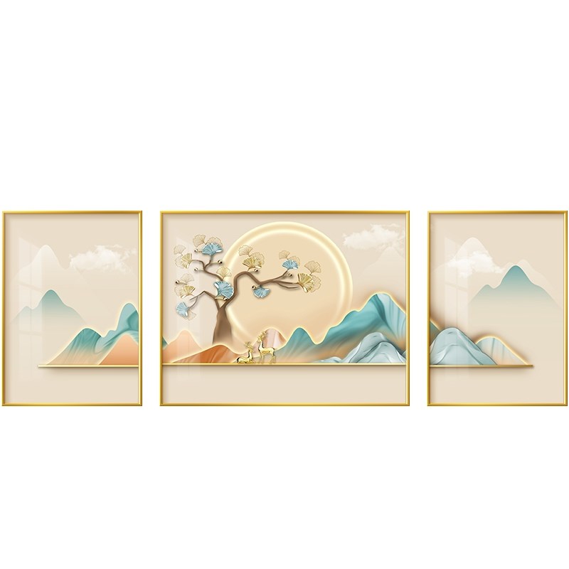 高档轻奢客厅沙发背景墙装饰画新中式背有靠山挂画麋X鹿现代墙定图片
