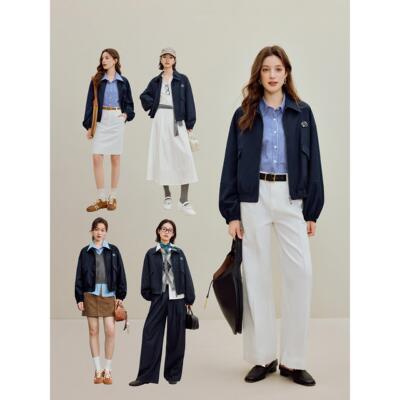 清仓日系复古翻领夹克外套女2026年春新款休闲百搭通勤宽松短上衣