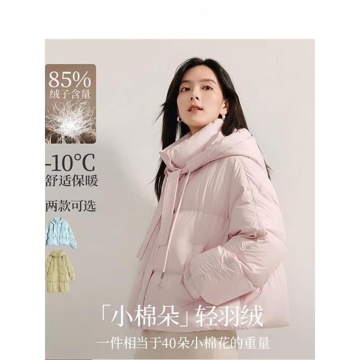 清仓立领连帽85鸭绒泡芙短羽绒服女2025年冬季新款百搭面包服外套