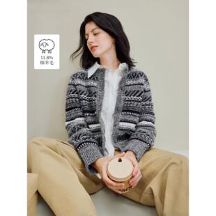 绵羊毛|清仓费尔岛提花毛衣开衫女2025年秋季新款长袖薄针织外套