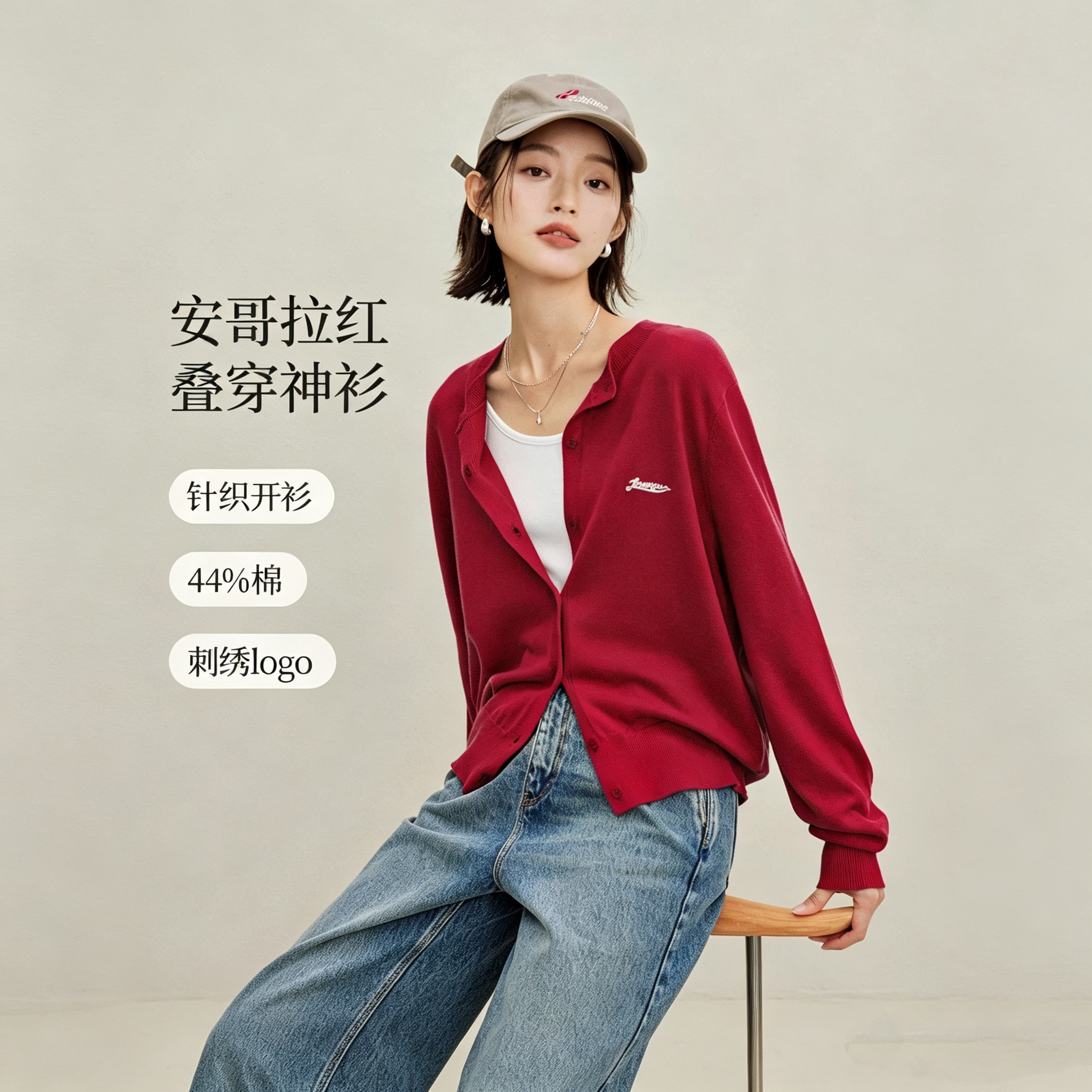 因蔓MIU系长袖红色针织开