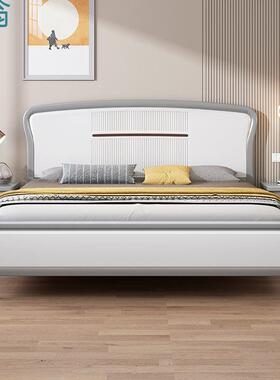 Yf3现代简约实木床白色双人床1.5m双拼色主卧婚床一米八高箱储物