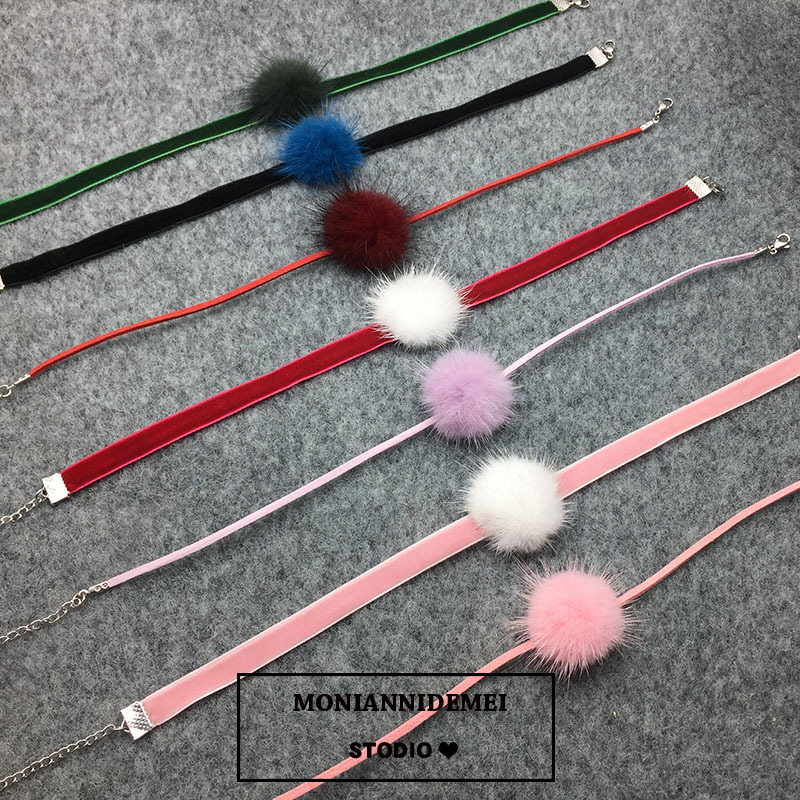 可爱少女水貂毛球choker链颈项圈