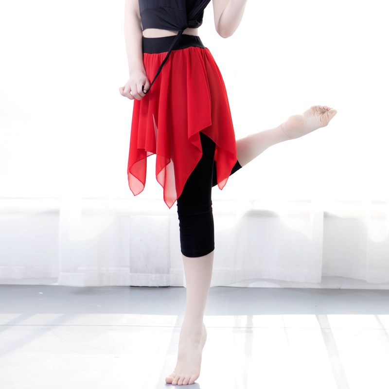 新款舞蹈裤裙假两件现代舞练功服女成人古典芭蕾拉丁不规则形体服