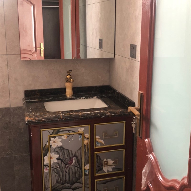 新中式浴室柜组合彩绘手绘实木花鸟柜子落地式洗漱台卫生间洗手盆