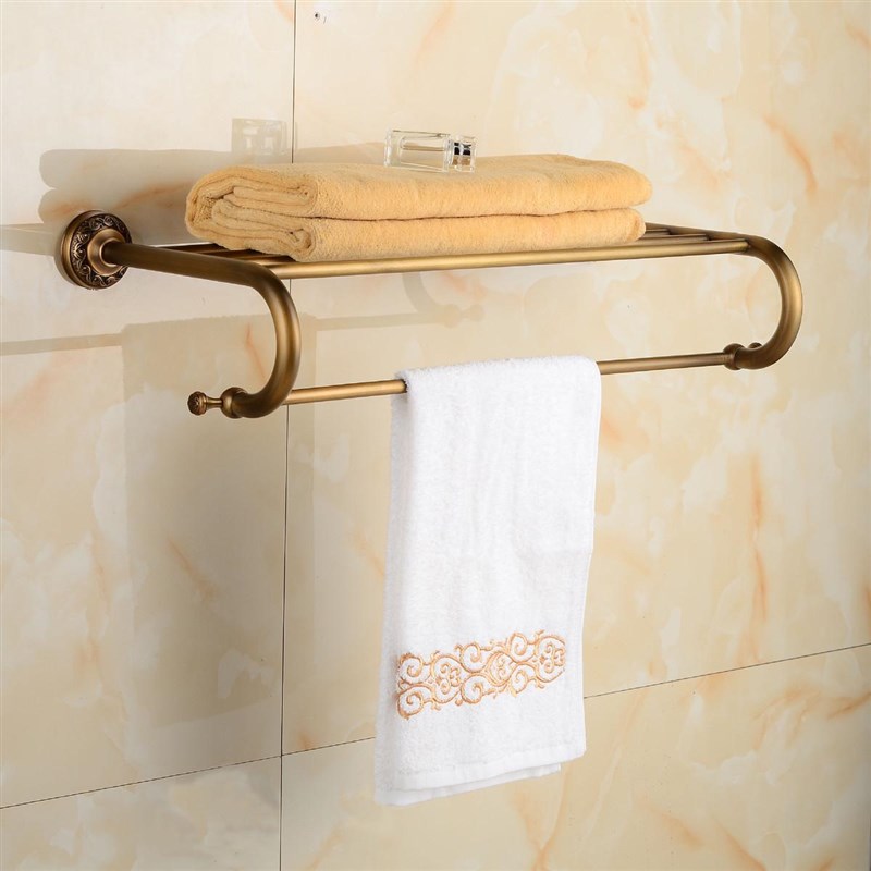 圣瑞佳 仿古铜浴巾架 欧式雕花毛巾挂架卫生间置物架浴室挂件套装