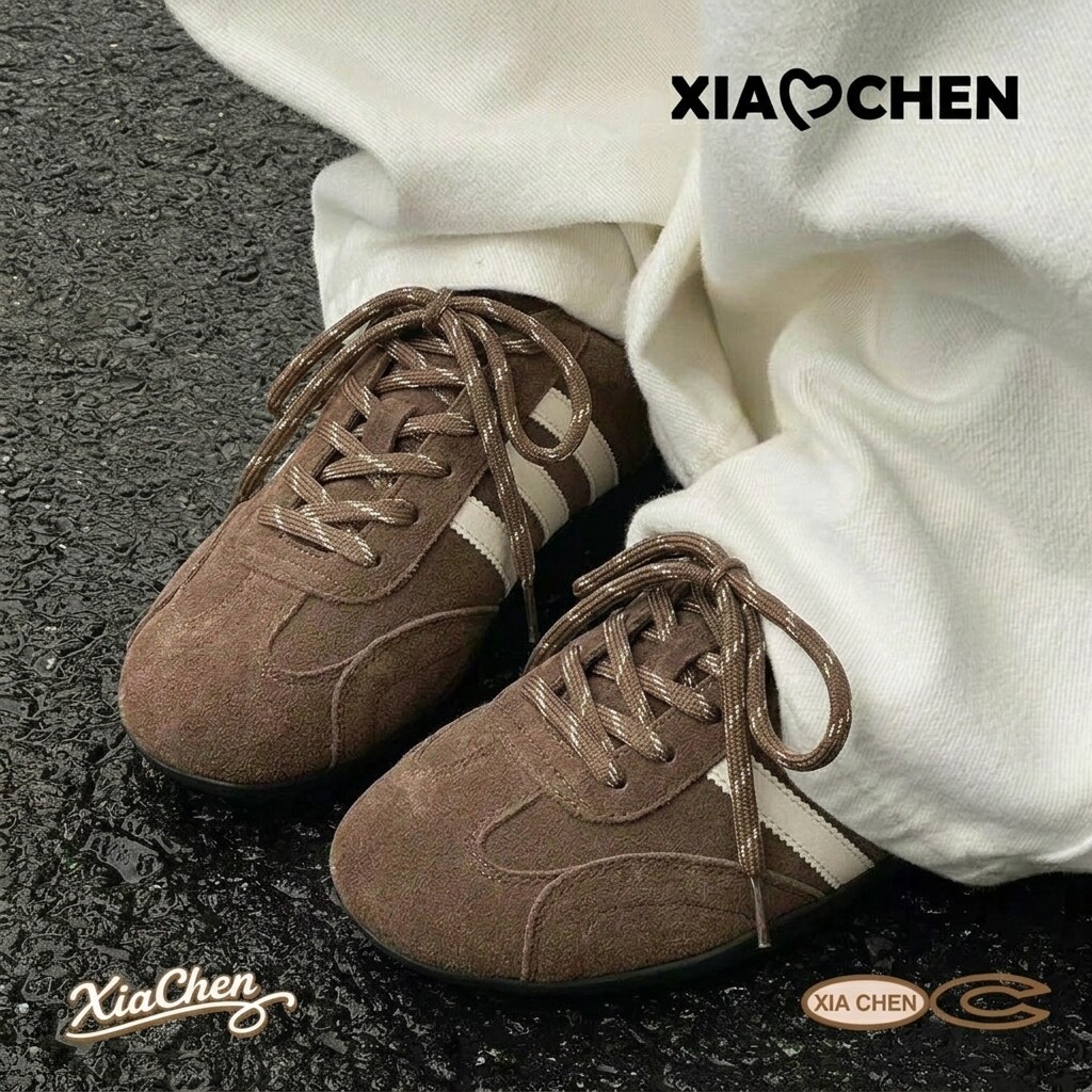 5cm内增高复古厚底美拉德棕色德训鞋子女春季平底阿甘休闲运动鞋