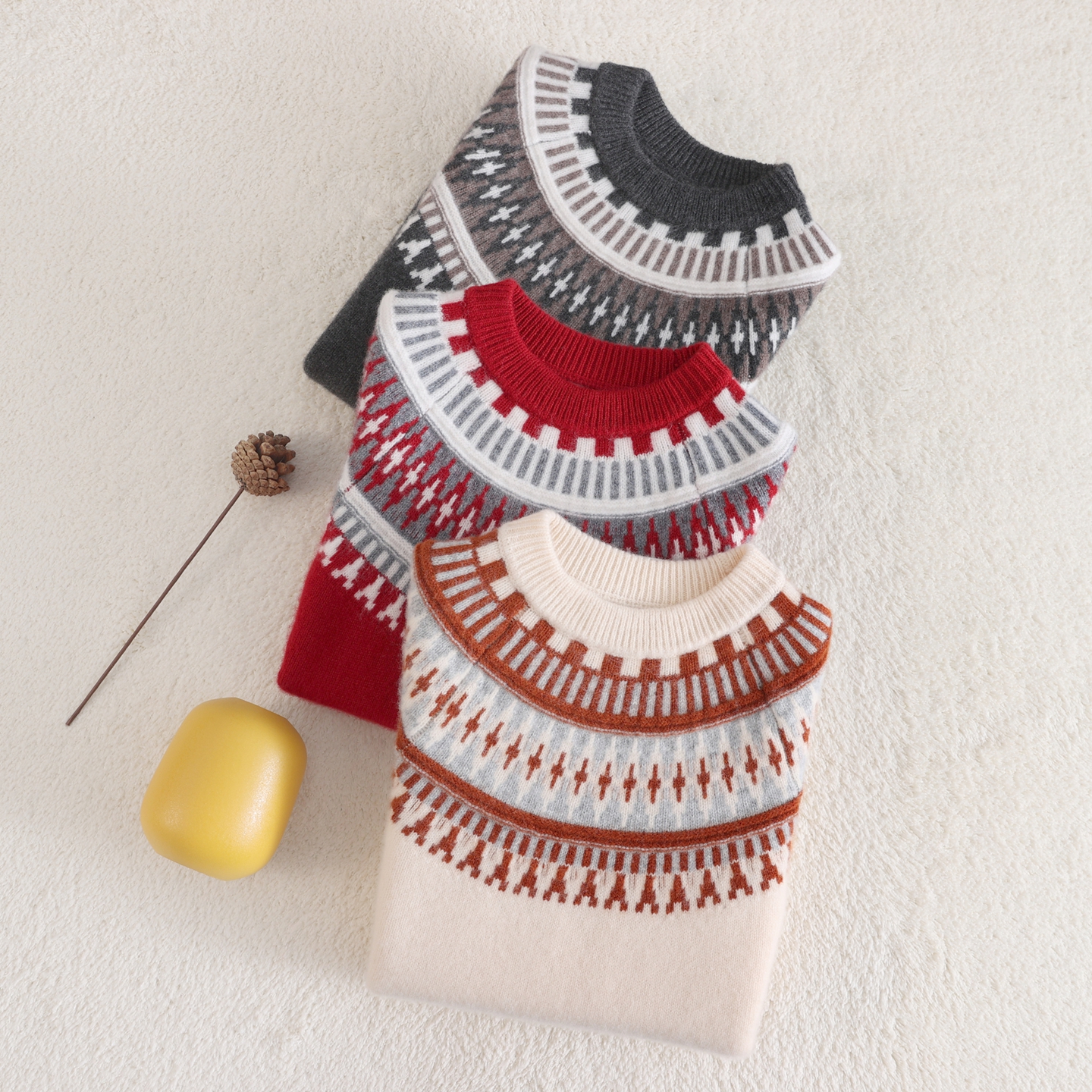 费尔岛毛衣儿童100%纯羊毛衫加厚