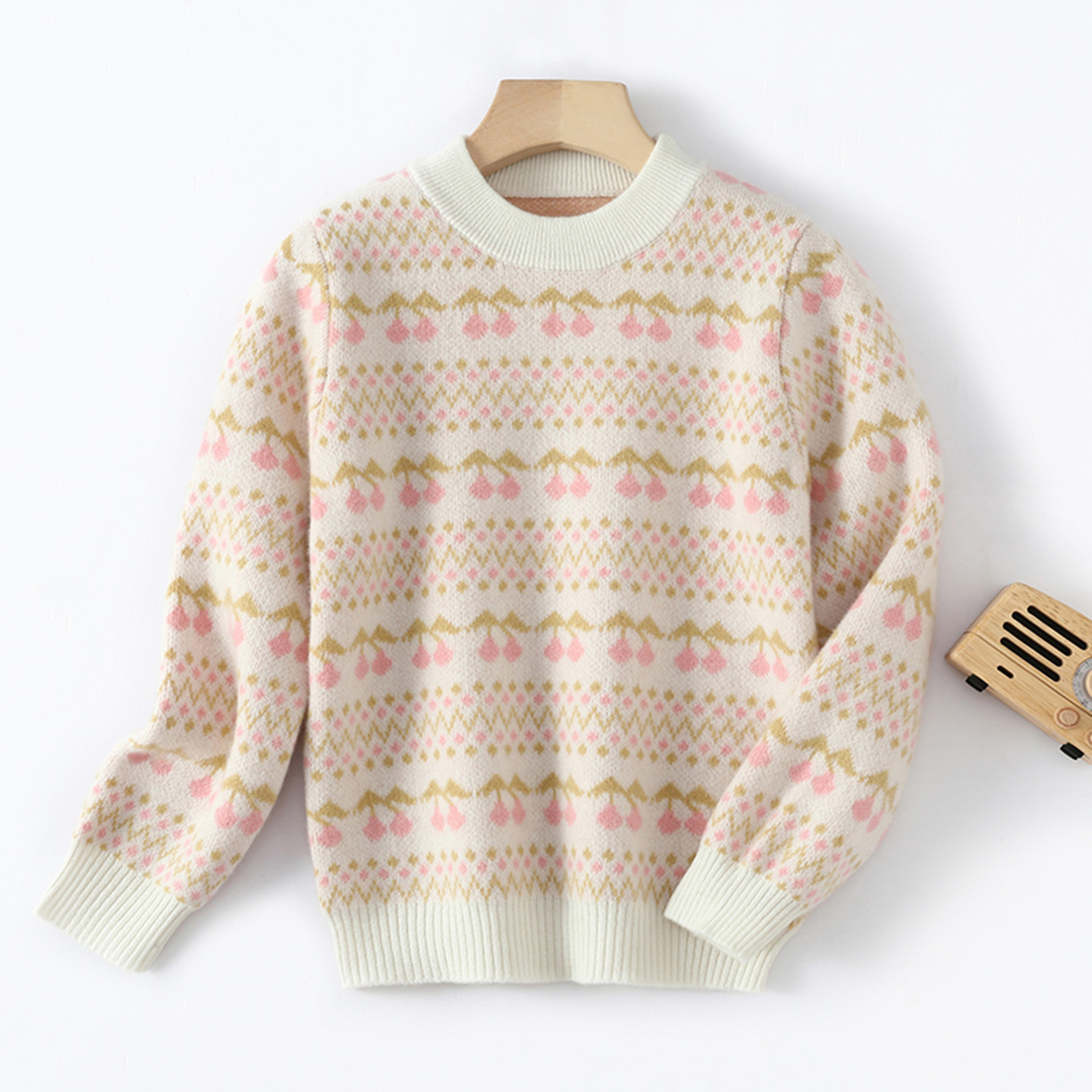 双层加厚樱桃提花儿童100%纯羊毛衫女中大童针织打底毛衣宝宝绒衫,童装/婴儿装/亲子装,毛衣/针织衫,淘宝优惠券,粉丝福利购,淘宝优惠卷