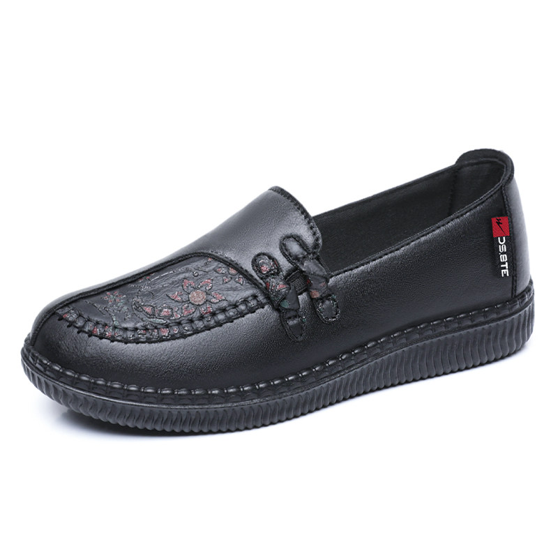 双星中老年妈妈鞋软底防滑老人女鞋黑色刺绣平底豆豆鞋一脚蹬,女鞋,棉鞋,淘宝优惠券,粉丝福利购,淘宝优惠卷