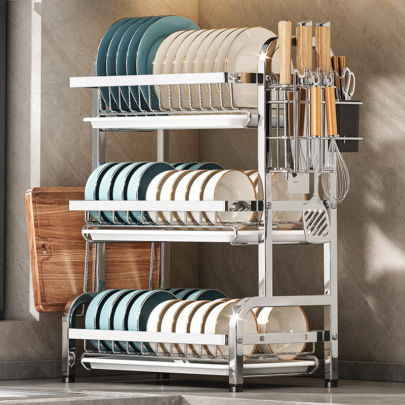 厨房置物b架不锈钢碗碟碗盘收纳架沥水架家用放碗架碗柜碗筷收纳