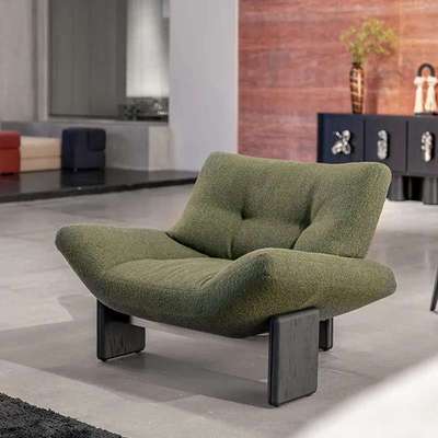 意式极简单人沙发椅埃米棉麻布艺客厅卧室设计师单人实木休闲椅