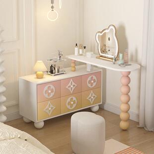 奶油风渐变色书桌转角一体梳妆台法式斗柜儿童房卧室多巴胺化妆桌