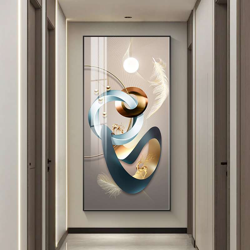 大气轻奢玄关装饰画入户走廊过道正对门壁画简约现代几何立体挂画图片