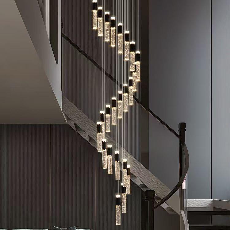 黑金轻奢复式楼水晶旋转大吊灯loft公寓别墅挑高楼梯奢华2025吊灯