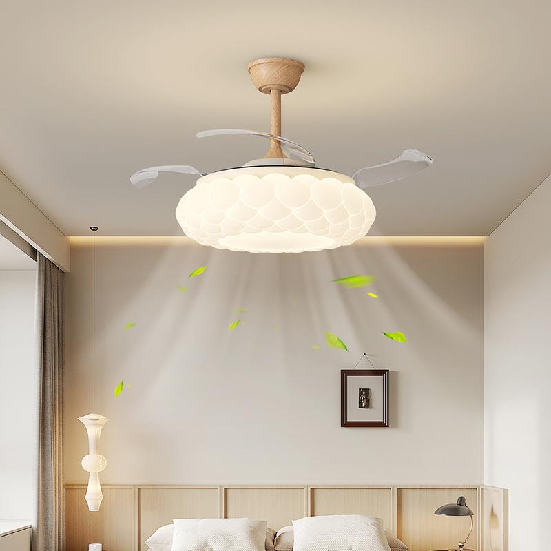 简约风扇灯卧室灯客厅中古风奶油风扇灯护眼餐厅儿童房家用吊扇灯