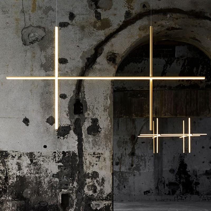 意大利极简挑空组合别墅客厅餐桌吊灯设计师led现代线条楼梯间灯