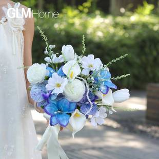新娘手捧花婚礼庆典伴手花束假花郁金香结婚领证摄影道具仿真花束