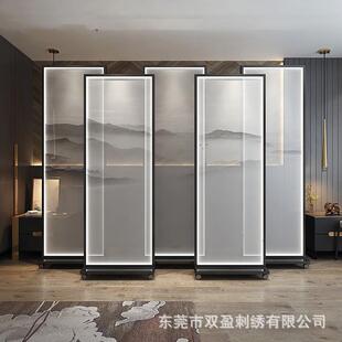 国画仿苏绣湘绣双面半透明纱布画实木屏风玄关画刺绣物质文化遗产