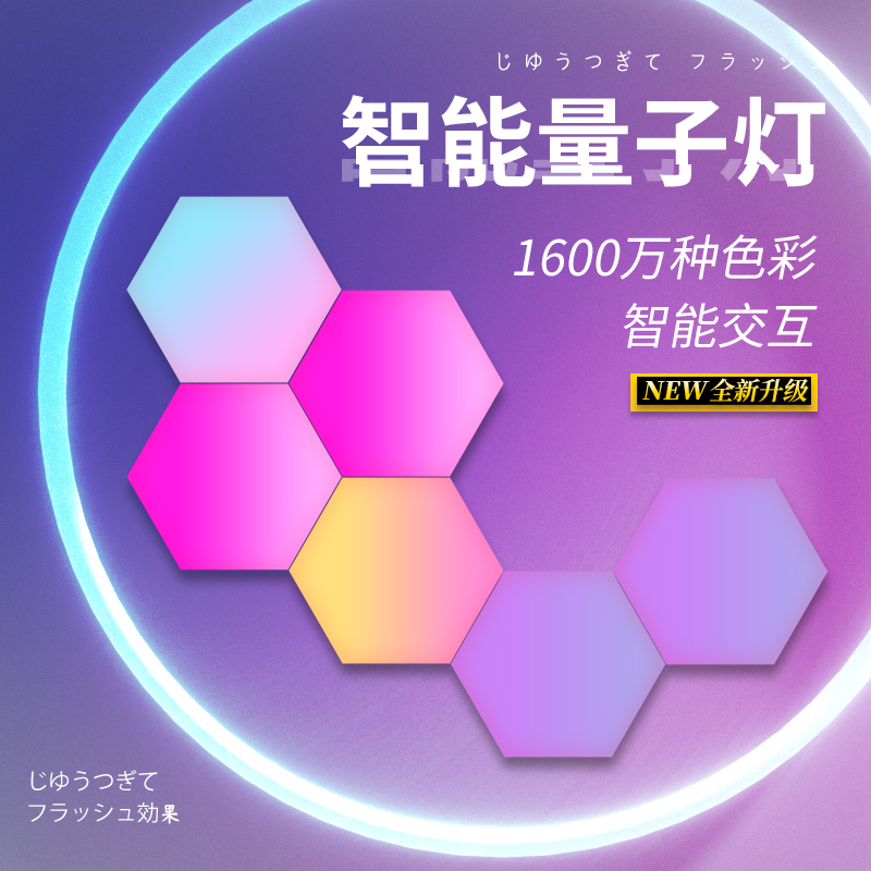 RGB量子灯e奇光板电竞房间装饰氛围灯墙壁蜂巢灯拼接节奏拾音蜂窝
