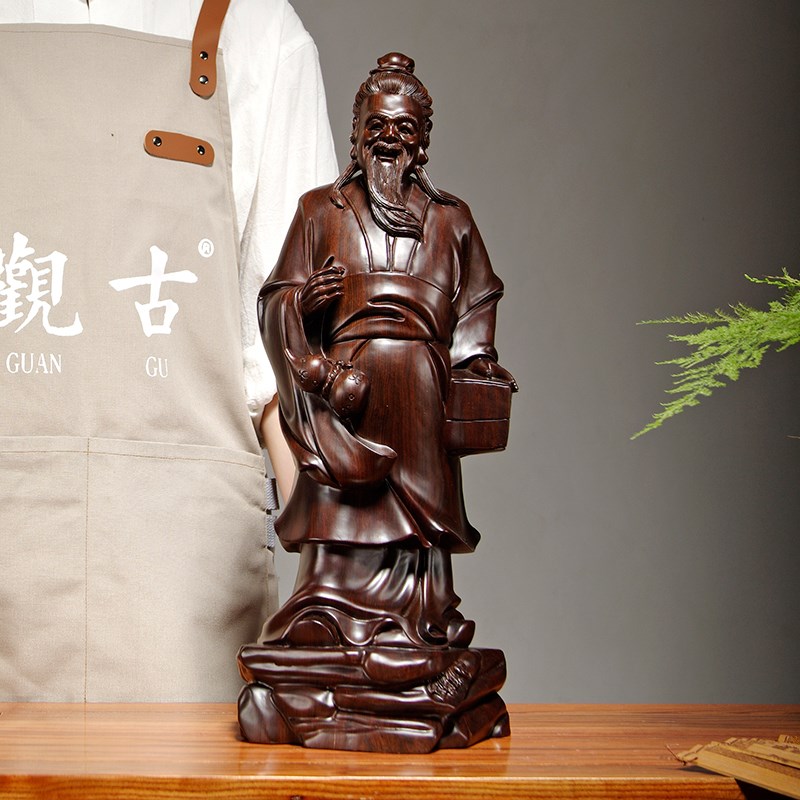 黑檀木雕神医华佗雕像摆件实木质雕刻家居装饰药T铺开业红木工艺