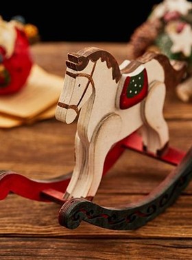 复古圣诞木马装饰品家用圣诞节日装饰小L型场景氛围布置摆件礼物