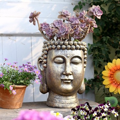 佛头大花盆庭院花园户外r复古落地摆件人像多肉植物创意花器装饰